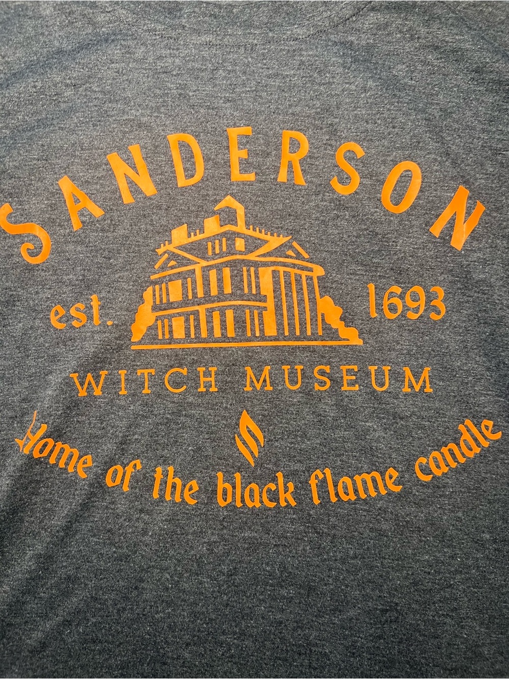 Hocus Pocus Witch Museum Heather Gray T-Shirt with Orange Graphic